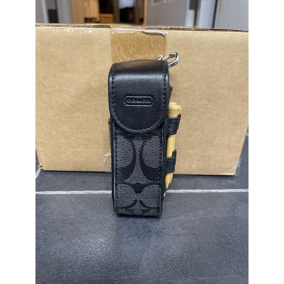 Coach Authentic Leather Golf Ball Holder Black  With Balls And Tees Golfer Gift - Picture 1 of 4